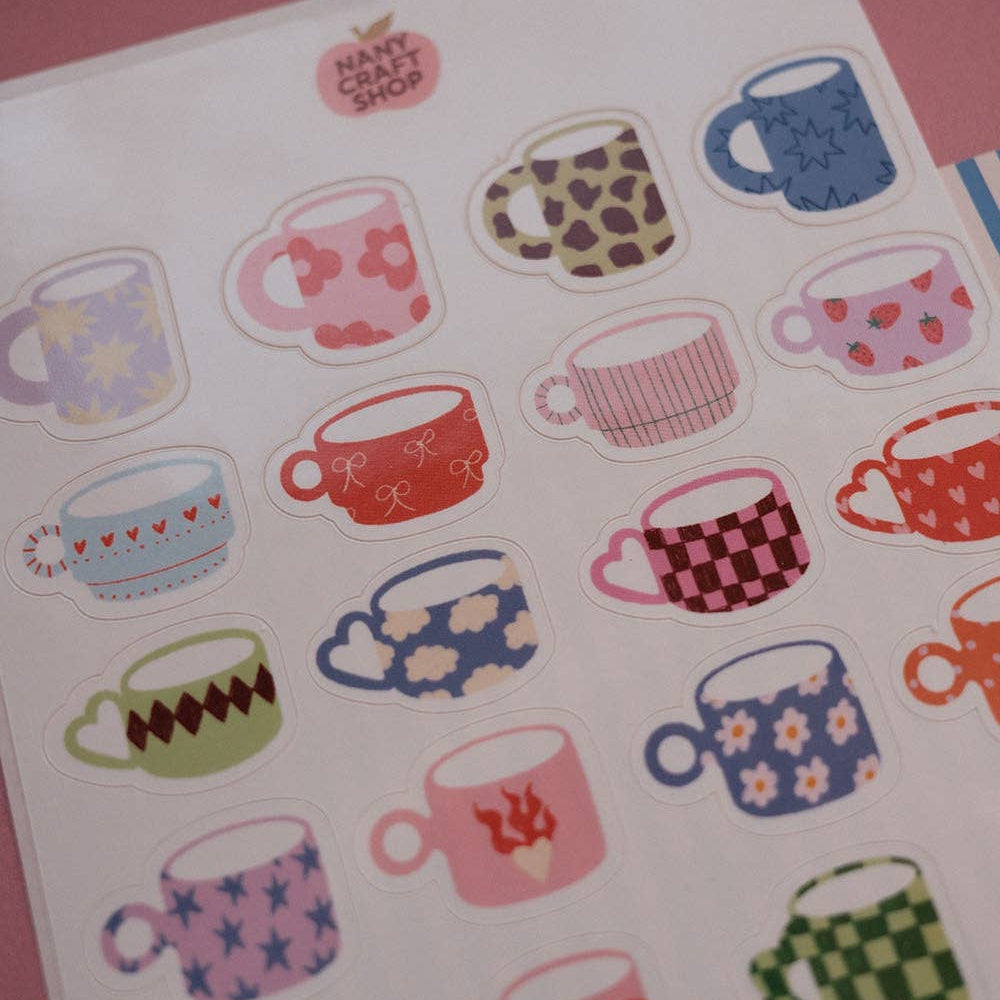 Planche de stickers A6 tasses