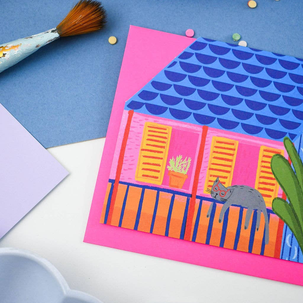 Carte Chat maison colorée - Niaski