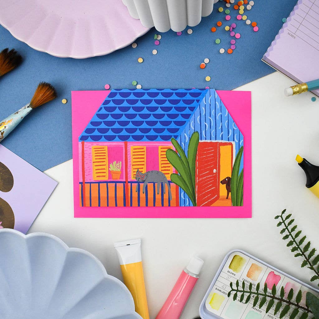 Carte Chat maison colorée - Niaski