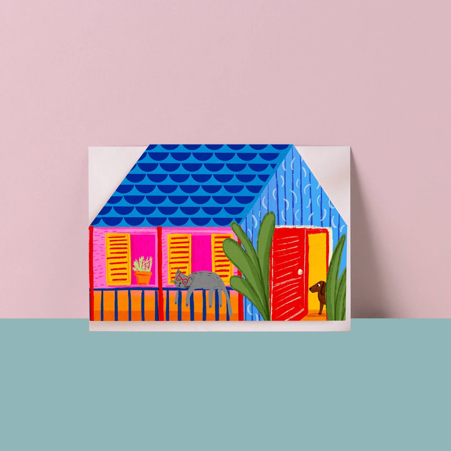 Carte Chat maison colorée - Niaski
