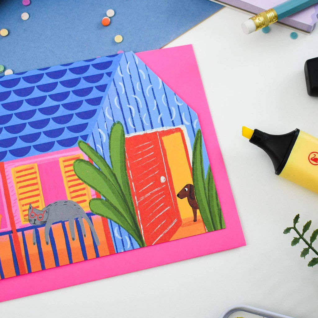 Carte Chat maison colorée - Niaski