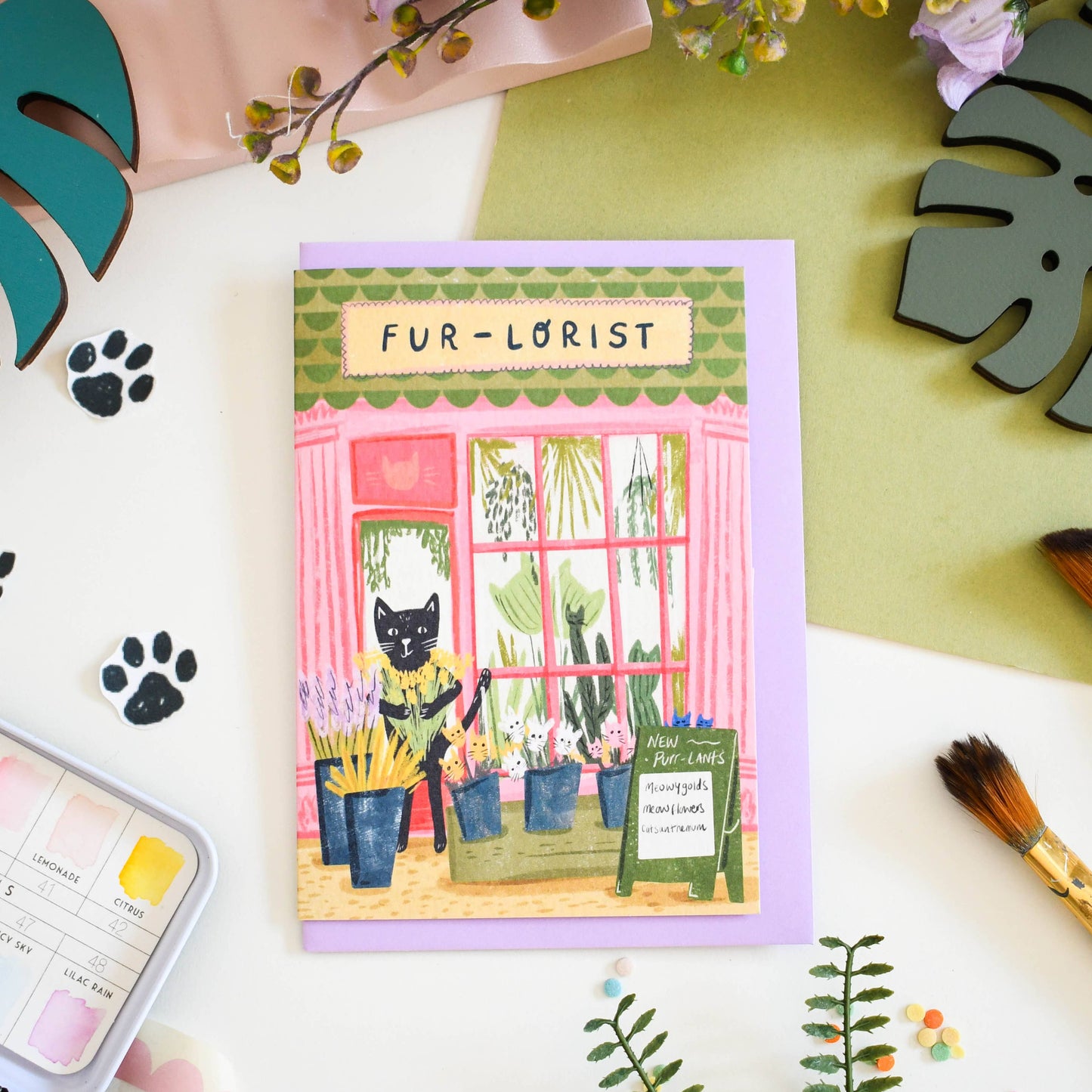 Carte chat fleuriste - Niaski