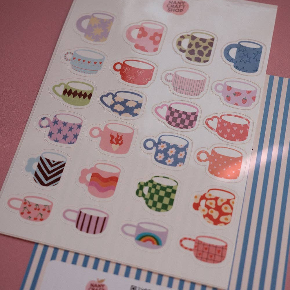 Planche de stickers A6 tasses