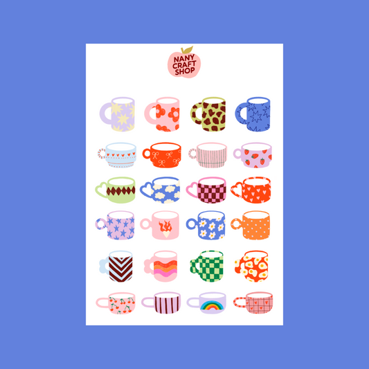 Planche de stickers A6 tasses