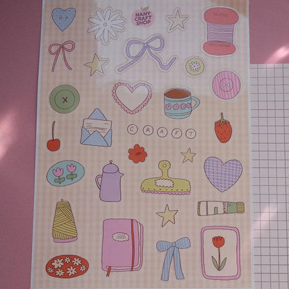 Planche de stickers A5 craft pastel