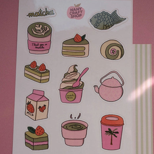 Planche de stickers A6 matcha