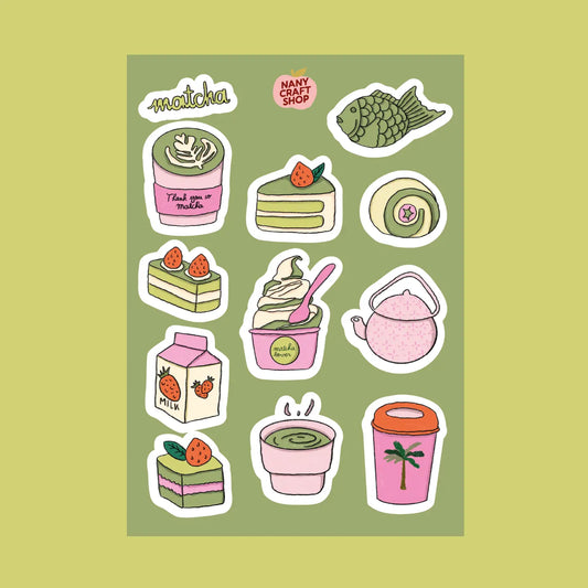Planche de stickers A6 matcha